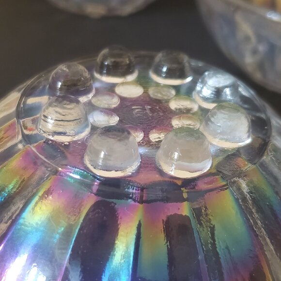 Vintage Iridescent Bubble-Foot Glass Bowls Set of 5 (4.25”) Clear Rainbow Finish - Picture 5 of 16